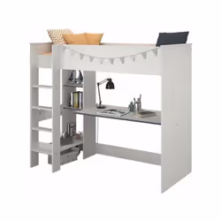 Le lit mezzanine enfant PARISOT JIM est en panneaux de particules 16 et 22 mm décor pin memphis et chant réversible rose. Il ...