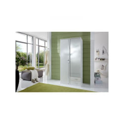 Armoire 2 portes battantes + miroir - Blanc brillant - l 91 x p 56 x h 199 cm - trio