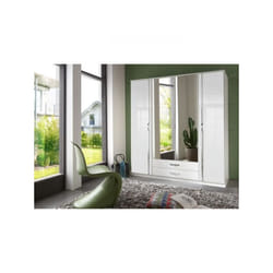 Armoire 4 portes battantes + miroirs - Blanc brillant - L180 x P56 x H199 cm - trio