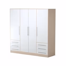 L'armoire de chambre JUPITER en bois aggloméré blanc et chene est un meuble contemporain et design. Elle dispose de 4 portes  ...