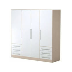 Armoire 4 portes battantes + 6 tiroirs - Chene et blanc - l 206 x p 60 x h 200 cm - jupiter