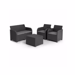Salon de jardin avec coffre de rangement - en résine - Allibert by KETER - 4 personnes - SanRemo - Gris graphite