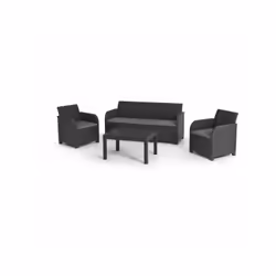 Salon de jardin - en résine imitation rotin tressé Allibert by keter - 5 personnes - SanRemo - Gris graphite