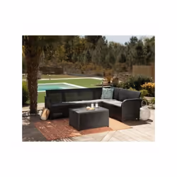 Salon de jardin en imitation résine tressée Allibert avec table basse range-coussins - 6 personnes - SanRemo - Gris graphite