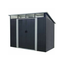 Abri de jardin en métal 4,61 m² - 238 x 193 x 202 cm - SOLER - Kit d'ancrage inclus, 2 portes coulissantes - Gris