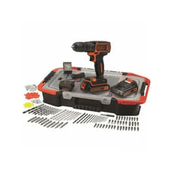 Black+decker Perceuse Visseuse Sans Fil 18 v Li-Ion avec Chargeur BDCDC18BAST-QW avec 160 Accessoires, 2 Batteries 1,5 Ah, 1