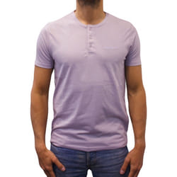 T-shirt manches courtes col boutonné Basic violet pastel homme - 2XL