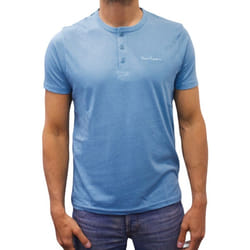 T-shirt manches courtes col boutonné Basic bleu clair homme - M