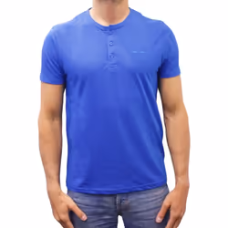 T-shirt manches courtes col boutonné Basic bleu roi homme - XL