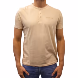 T-shirt manches courtes col boutonné Basic beige homme - L