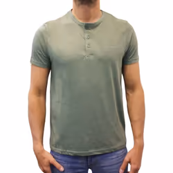 T-shirt manches courtes col boutonné Basic kaki homme - XL