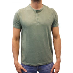 T-shirt manches courtes col boutonné Basic kaki homme - XL