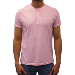 T-shirt manches courtes col boutonné Basic rose clair homme - XL