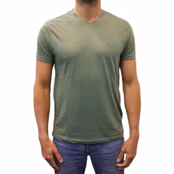 T-shirt manches courtes col V Basic kaki homme - XL