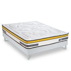 Ensemble Matelas Aubertin Ressorts ensachés Accueil mémoire et sommier kit bois blanc - 140 x 190 cm