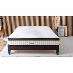 Maison Aubertin - Ensemble emeraude Matelas accueil mémoire de forme Sommier Kit Tissu Gris Anthracite - 80x200 cm
