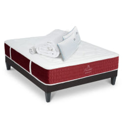 Ensemble Matelas Passion Ressorts ensachés Accueil mémoire + sommier gris gris + accessoires-140x200