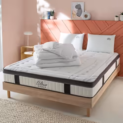 Matelas Altesse Mousse Accueil Mémoire de forme+ sommier bois + accessoires - 140 x 200 cm