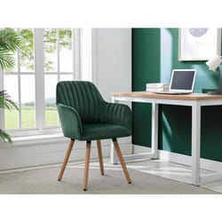 Chaise avec accoudoirs en velours et pieds bois de hêtre - Vert foncé - ELEANA