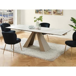 Table à manger extensible 6 à 10 personnes en verre trempé céramique et métal - Effet marbre blanc et beige - LOZIPA de Maison