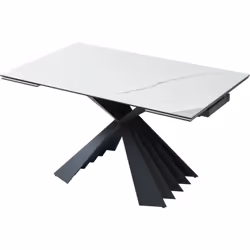 La table à manger BEKIM est composée d'un plateau en verre trempé et céramique et d'un piètement en métal. Elle dispose d'un  ...