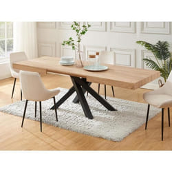 Table à manger extensible 6 à 10 personnes en MDF et métal - Naturel et noir - CATONAV