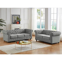 Canapés 3 places et 2 places CHESTERFIELD - Velours gris clair