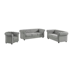 Canapés 3 places 2 places et un fauteuil CHESTERFIELD - Velours gris clair