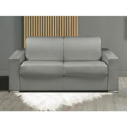 Canapé 2 places convertible express en simili gris - Couchage lattes larges 120 cm - Matelas 22 cm avec mémoire de forme CALITO
