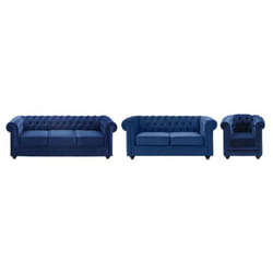 Canapés 3 places 2 places et un fauteuil CHESTERFIELD - Velours bleu roi