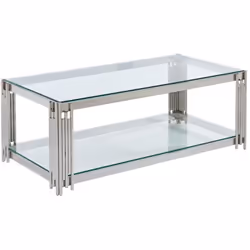 La table basse NOMELANO dispose d'un double plateau en verre trempé entouré d'une structure et d'un piètement en acier inoxyd ...