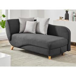 Méridienne droite convertible en tissu anthracite avec coffre de rangement PENELOPE