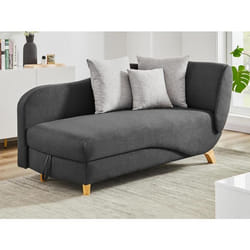 Méridienne gauche convertible en tissu anthracite avec coffre de rangement PENELOPE