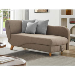 Méridienne droite convertible en tissu marron avec coffre de rangement PENELOPE