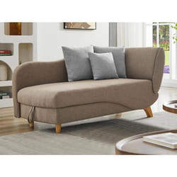 Méridienne gauche convertible en tissu marron avec coffre de rangement PENELOPE