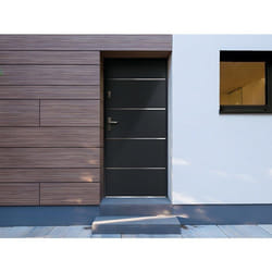 Vente-unique - Porte D'Entrée En Acier Pleine Et Inox H207 X L100 Cm Anthracite - Poussant Droit - Naxara