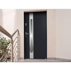 Porte D'Entrée En Acier Vitrée Avec Inox H207 X L100 Cm - Verre Dépoli - Anthracite - Poussant Droit - Braga