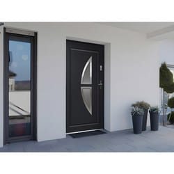 Porte D'Entrée En Acier Vitrée Avec Inox H207 X L100 Cm Anthracite - Poussant Gauche - Covas