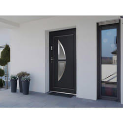 Porte D'Entrée En Acier Vitrée Avec Inox H207 X L100 Cm Anthracite - Poussant Droit - Covas