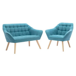 Canapé 2 places et fauteuil en tissu bleu CASERTA