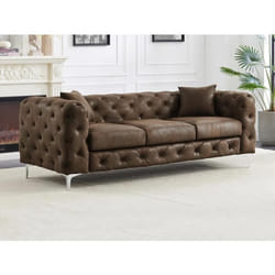 Canapé 3 places chesterfield en microfibre aspect cuir vieilli EDWINA