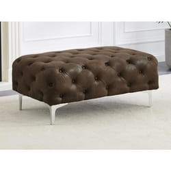 Pouf chesterfield en microfibre aspect cuir vieilli EDWINA