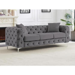 Canapé 3 places chesterfield en velours anthracite EDWINA