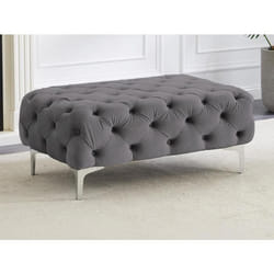 Pouf chesterfield en velours anthracite EDWINA