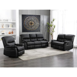 Canapés 3 places 2 places et un fauteuil relax en simili noir CANBY