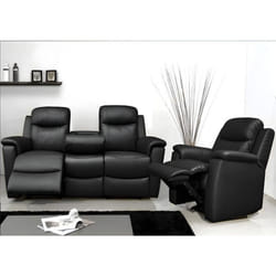 Canapé 3 places et un fauteuil relax EVASION en cuir - Noir