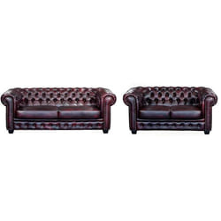 Canapés chesterfield 3 places et 2 places BRENTON 100% cuir de buffle - Bordeaux