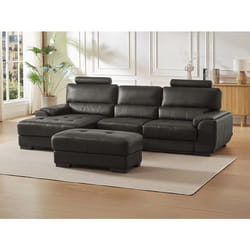 Canapé D'Angle Et Pouf En Cuir Metropolitan Ii - Noir - Angle Gauche