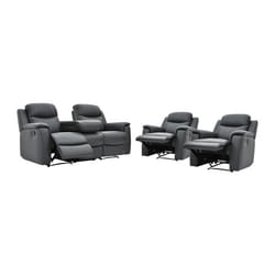 Canapé 3 places et 2 fauteuils relax EVASION en cuir - Gris