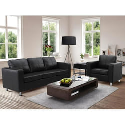 Canapé 3 places et un fauteuil en simili ACKLEY - Noir